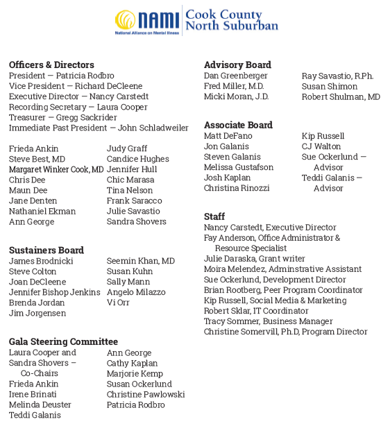 NAMI CCNS Officers, Directors, Board members, and Staff